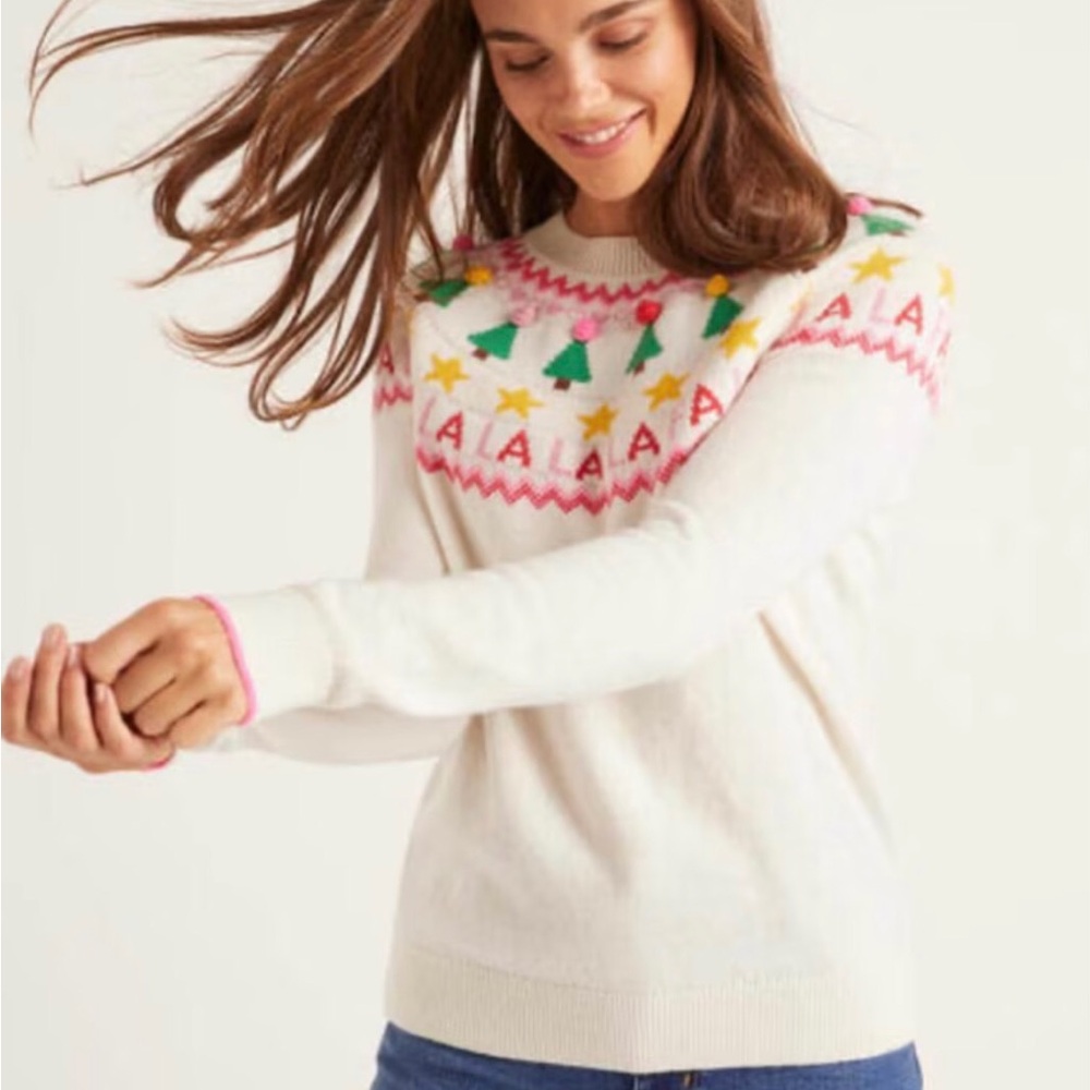 Boden Festive Fair Isle Jumper Ivory Christmas sweater NWOT size M/L